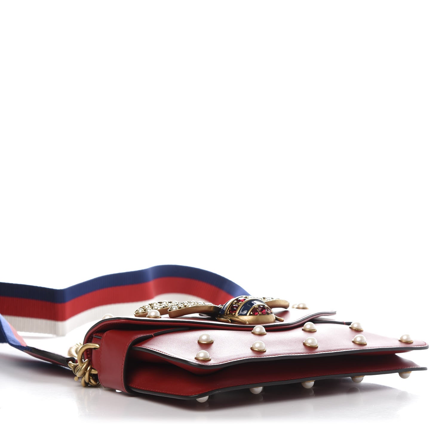 Gucci Nappa Pearl Studded Mini Queen Margaret Broadway Shoulder Bag Hibiscus Red 4 of 12