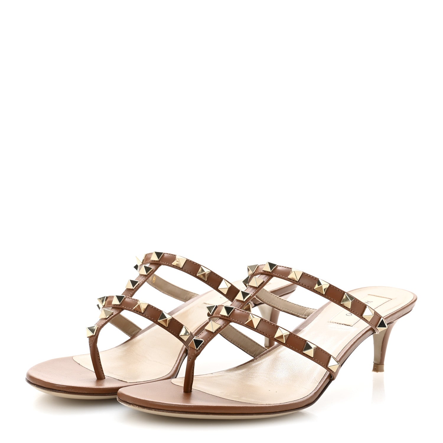 Valentino Garavani Calfskin Rockstud 50mm Flip Flop Thong Sandals 38 Saddle Brown 4 of 11