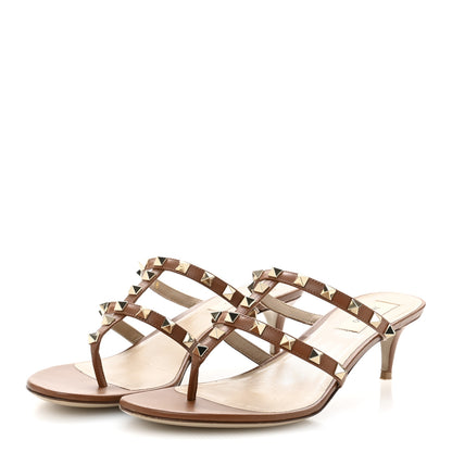 Valentino Garavani Calfskin Rockstud 50mm Flip Flop Thong Sandals 38 Saddle Brown 4 of 11