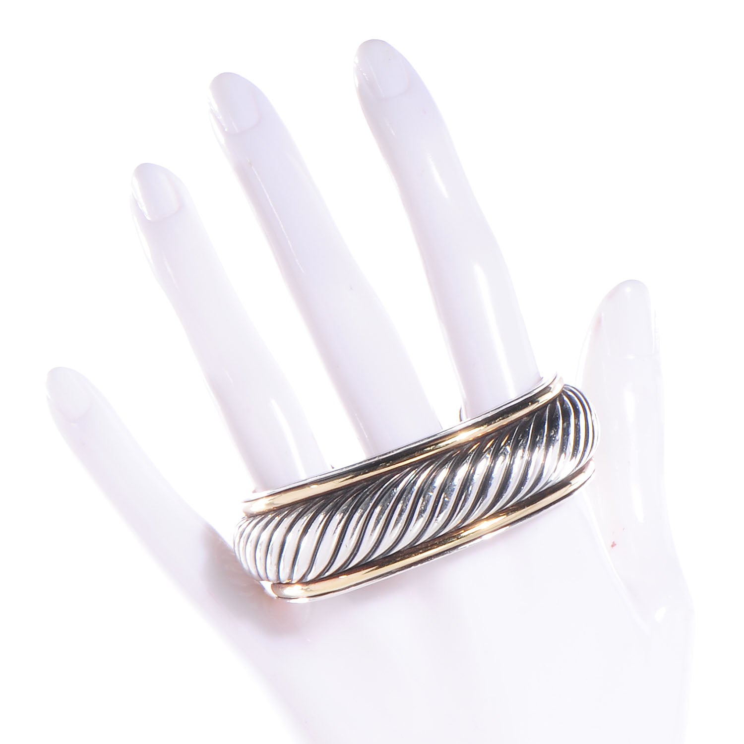 David Yurman Sterling Silver 18k Gold Sculpted Cable Cuff 2 of 5