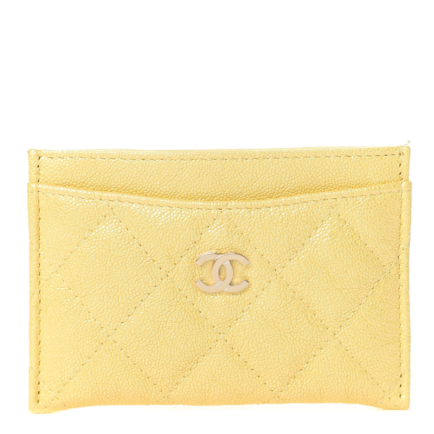 Iridescent Caviar Quilted Card Holder Yellow