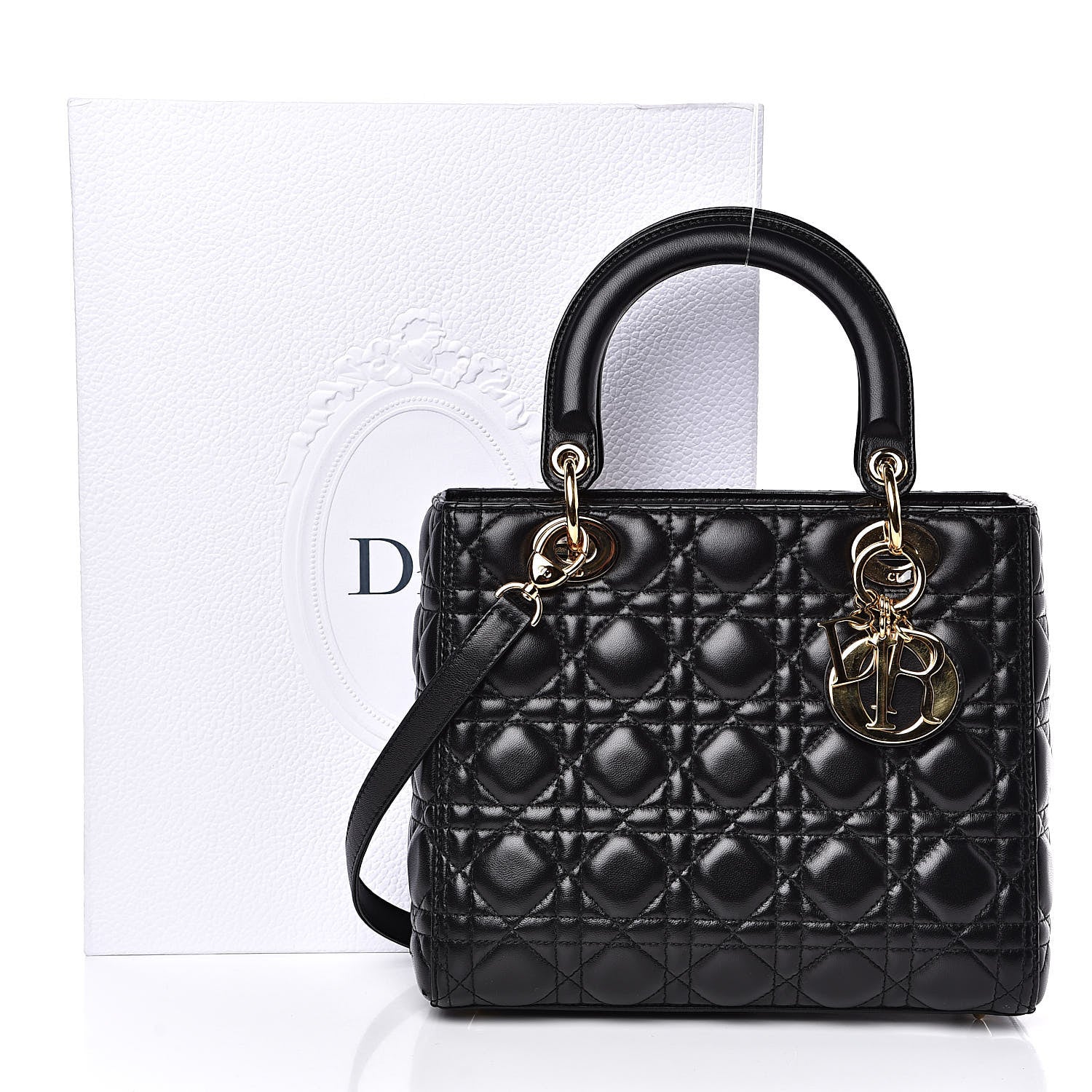Christian Dior Lambskin Cannage Medium Lady Dior Black 12 of 12