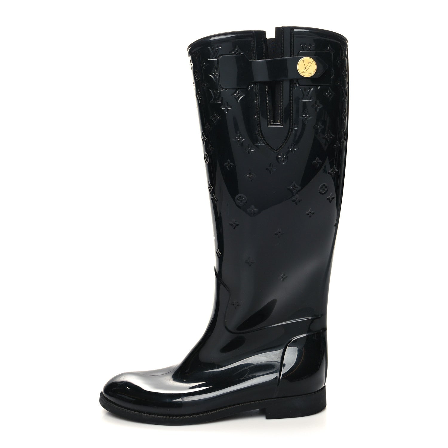 Louis Vuitton Rubber Embossed Monogram Drops High Rain Boots 37 Black 1 of 8