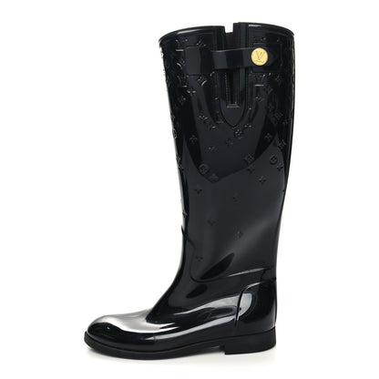 Louis Vuitton Rubber Embossed Monogram Drops High Rain Boots 37 Black 1 of 8