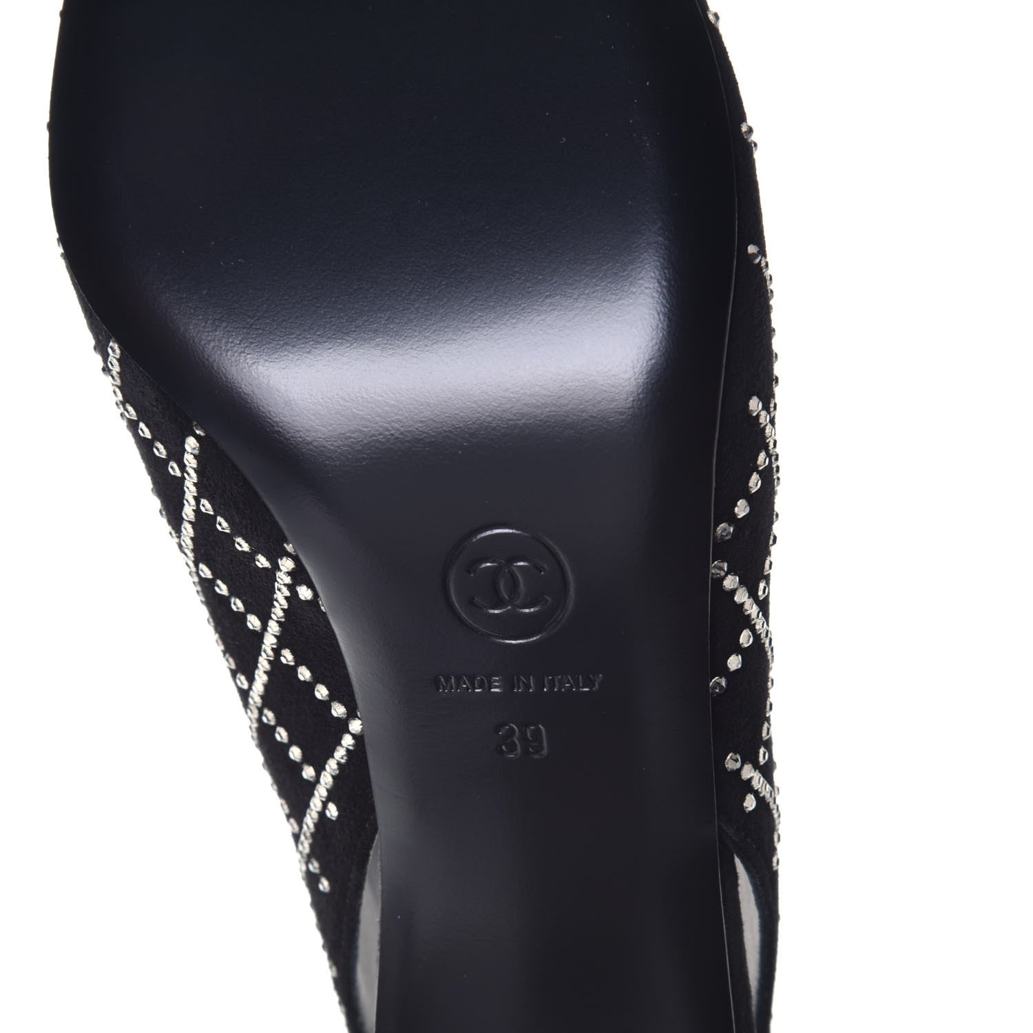 Chanel Kid Suede Strass Slingback Pumps 39 Black Silver 6 of 9