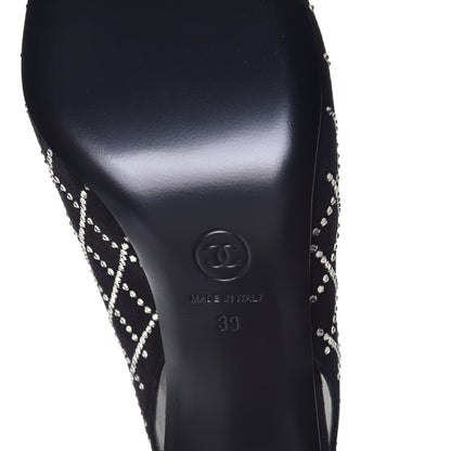 Chanel Kid Suede Strass Slingback Pumps 39 Black Silver 6 of 9