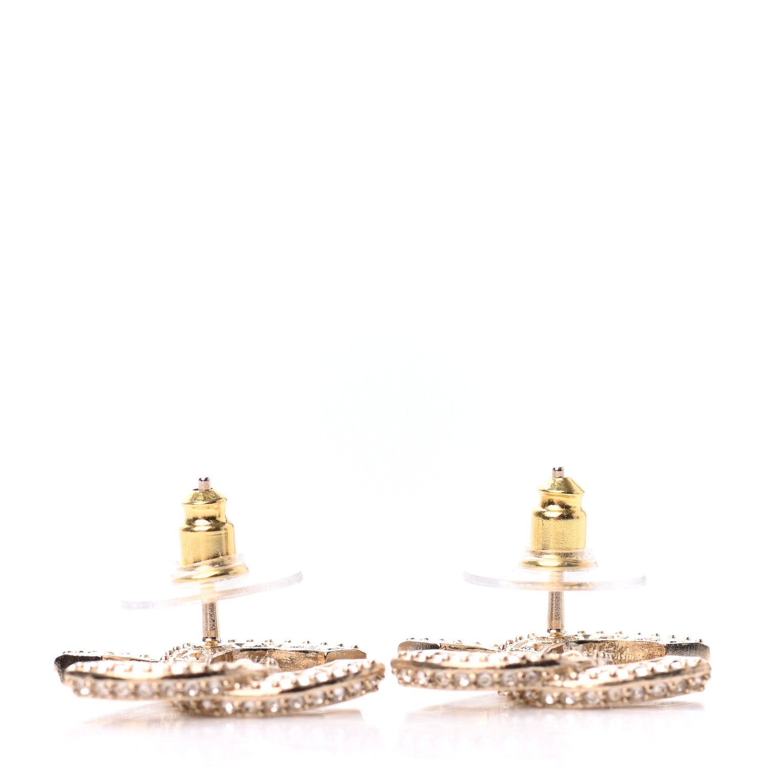 Chanel Crystal Timeless CC Earrings Light Gold 3 of 4