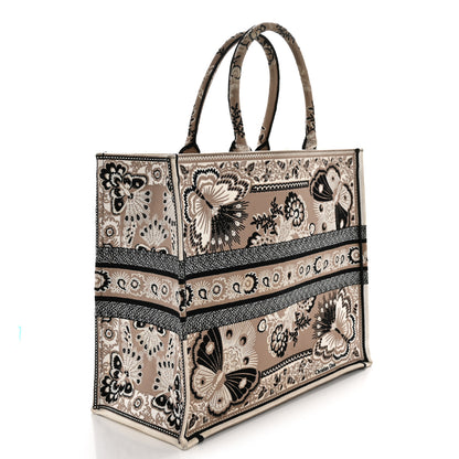Christian Dior Canvas Embroidered Large Butterfly Bandana Book Tote Beige Multicolor 3 of 13