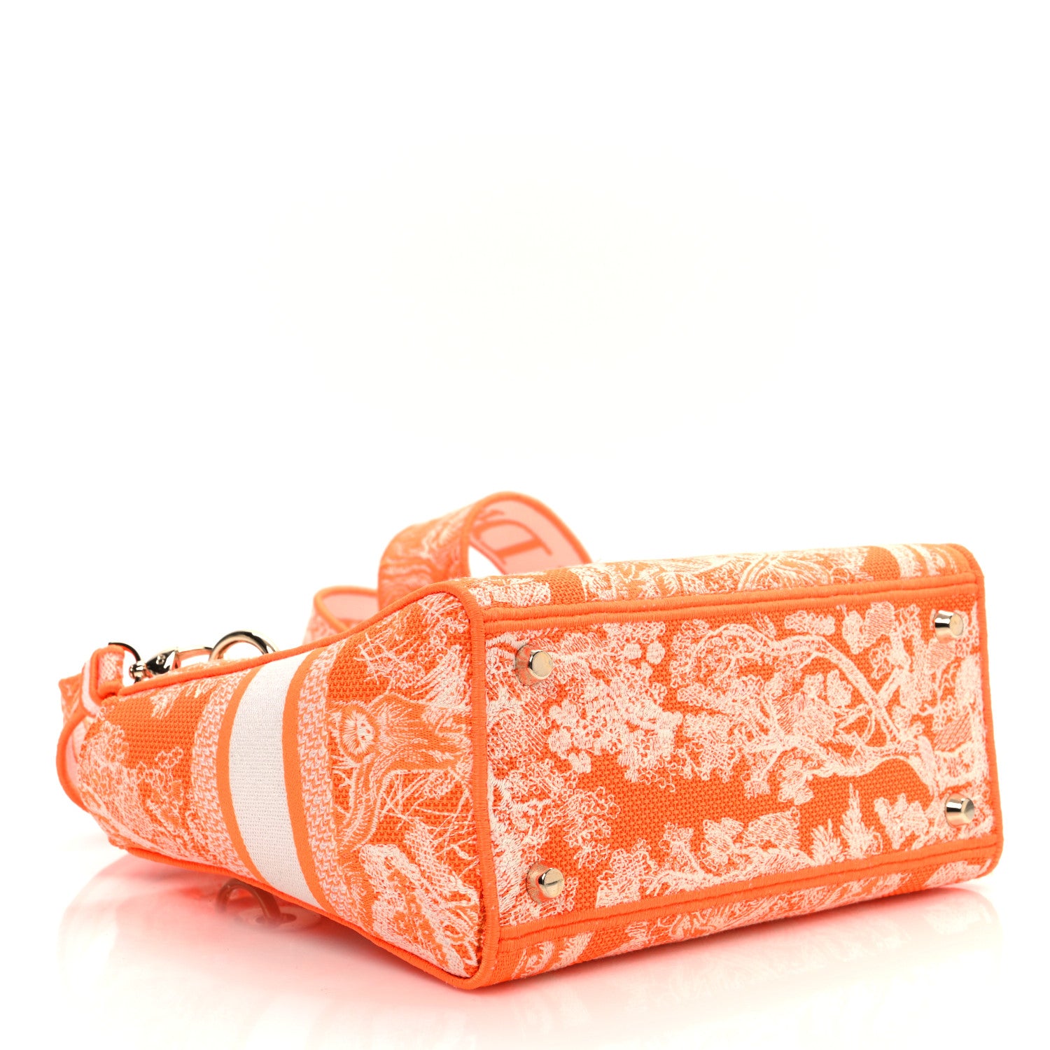 Christian Dior Canvas Toile De Jouy Reverse Embroidered Medium Lady D-Lite Fluorescent Orange 5 of 13
