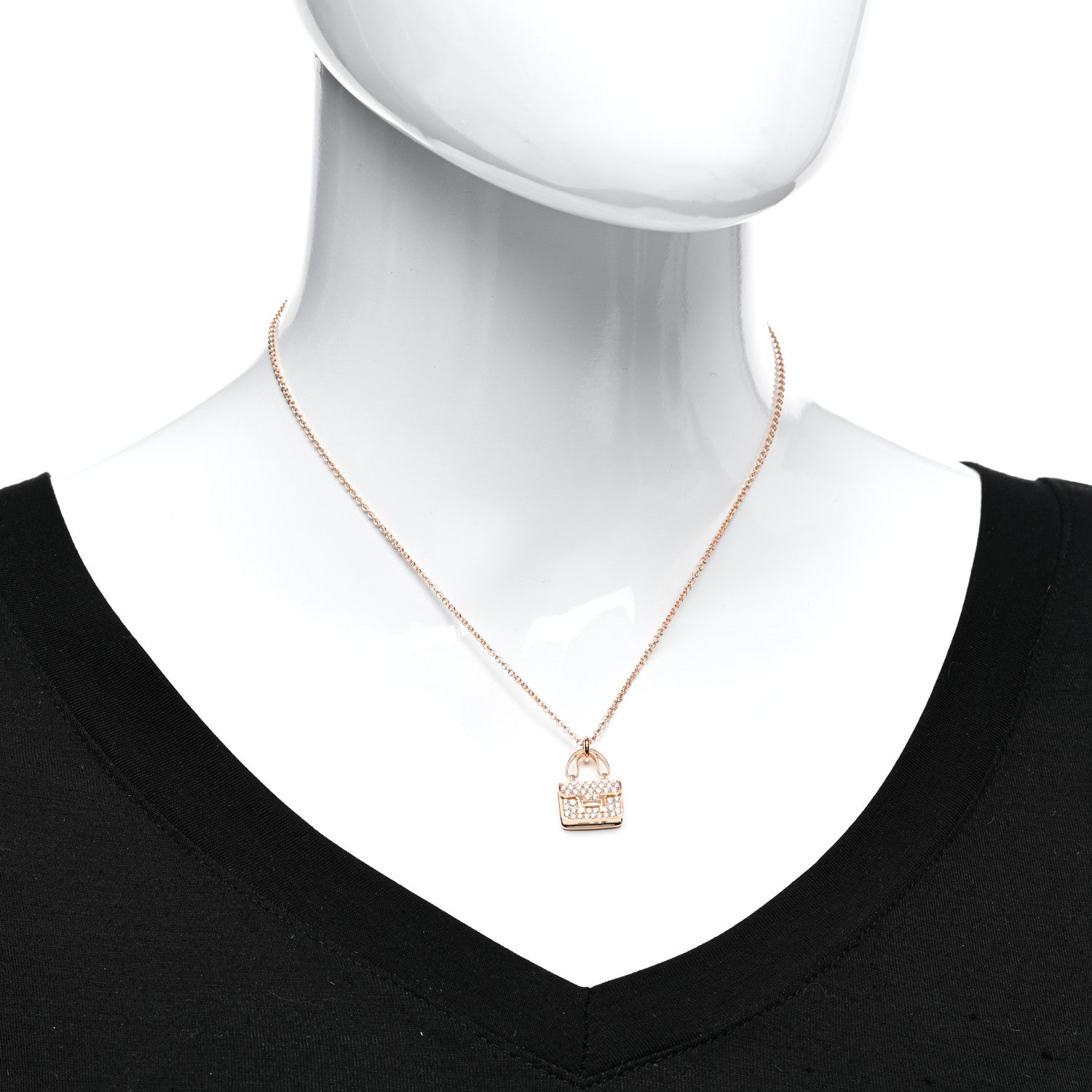 Hermes 18K Rose Gold Diamond Constance Amulettes Pendant Necklace 2 of 5