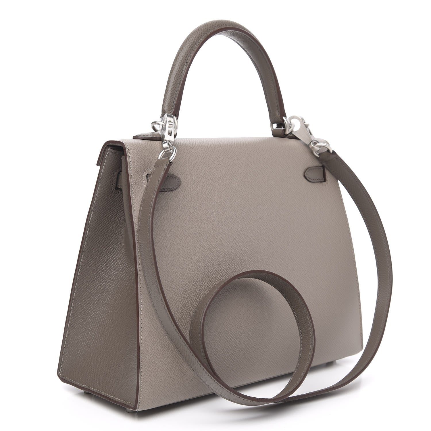 Hermes Epsom Bi-Color Horseshoe Kelly Sellier 25 Gris Mouette Etain 3 of 10