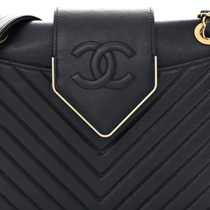 Chanel Shiny Sheepskin Chevron Quilted Collar and Tie Flap Black 7 of 10