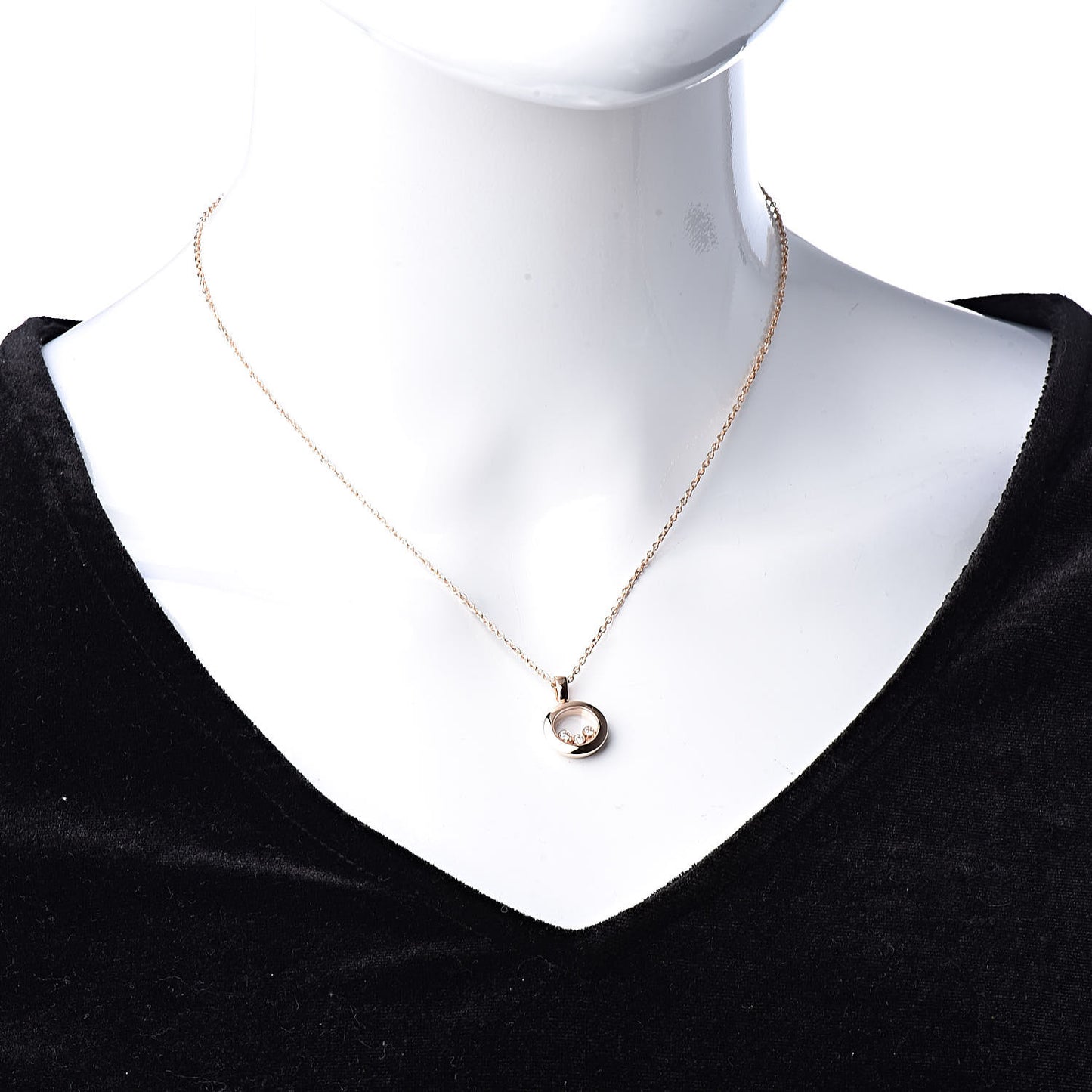 18K Rose Gold Happy Diamonds Round Pendant Necklace