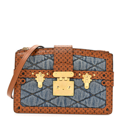 Louis Vuitton Denim Calfskin Malletage Trunk Clutch Light Blue 1 of 12