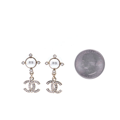 Chanel Crystal Pearl CC Drop Earrings Gold 2 of 6