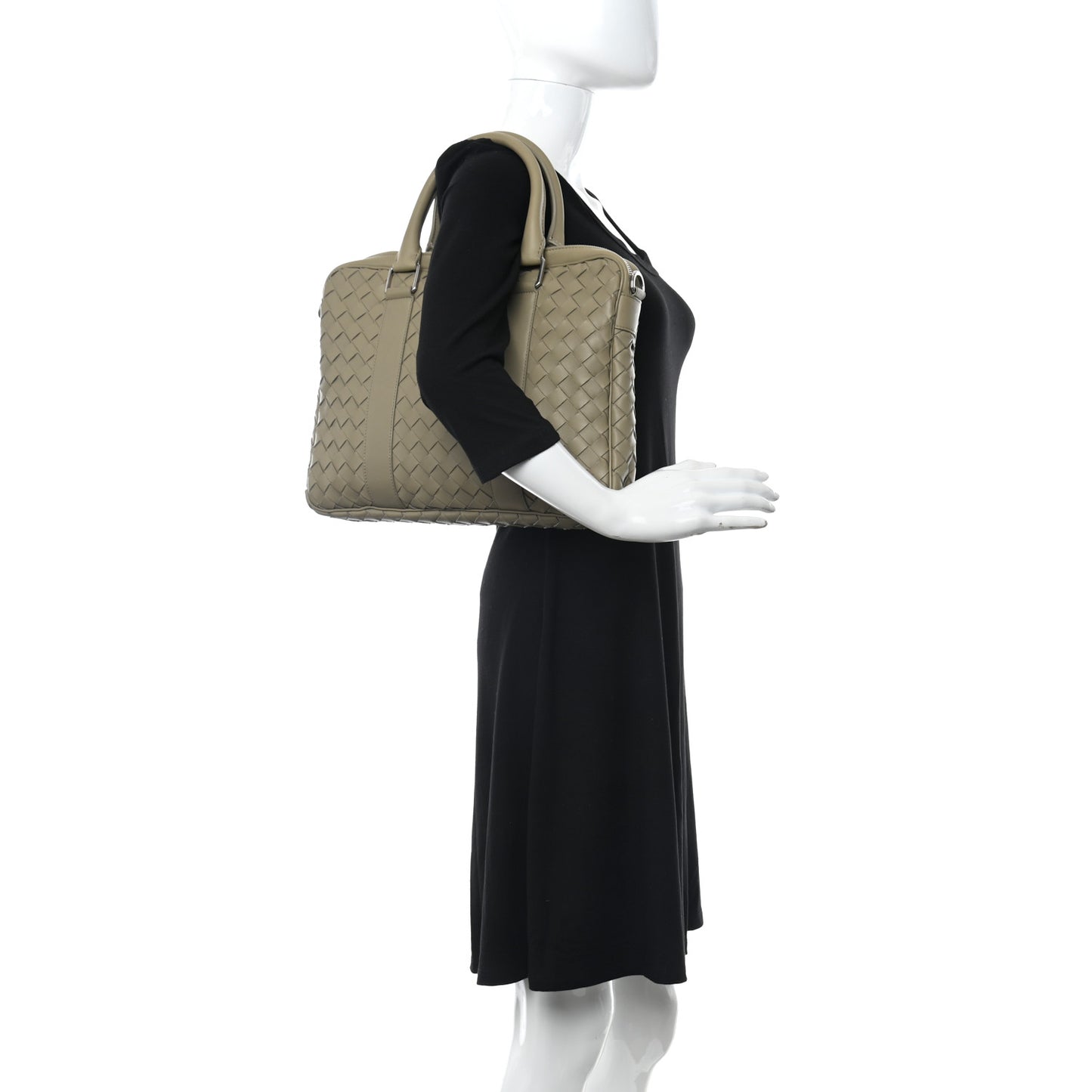 Nappa Intrecciato Medium Briefcase Taupe