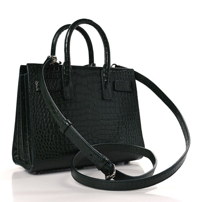 Saint Laurent Calfskin Crocodile Embossed Nano Sac De Jour Dark Leaf 3 of 10