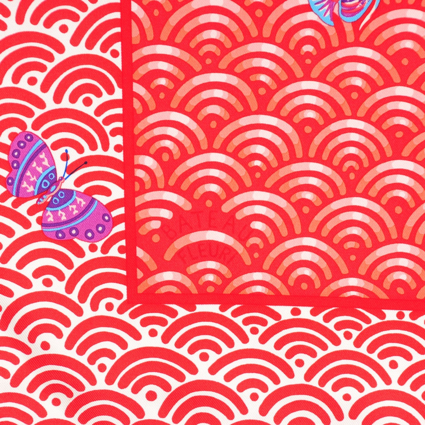 Silk Bateau Fleuri Scarf 90 Rouge Rose Poudre Bleu
