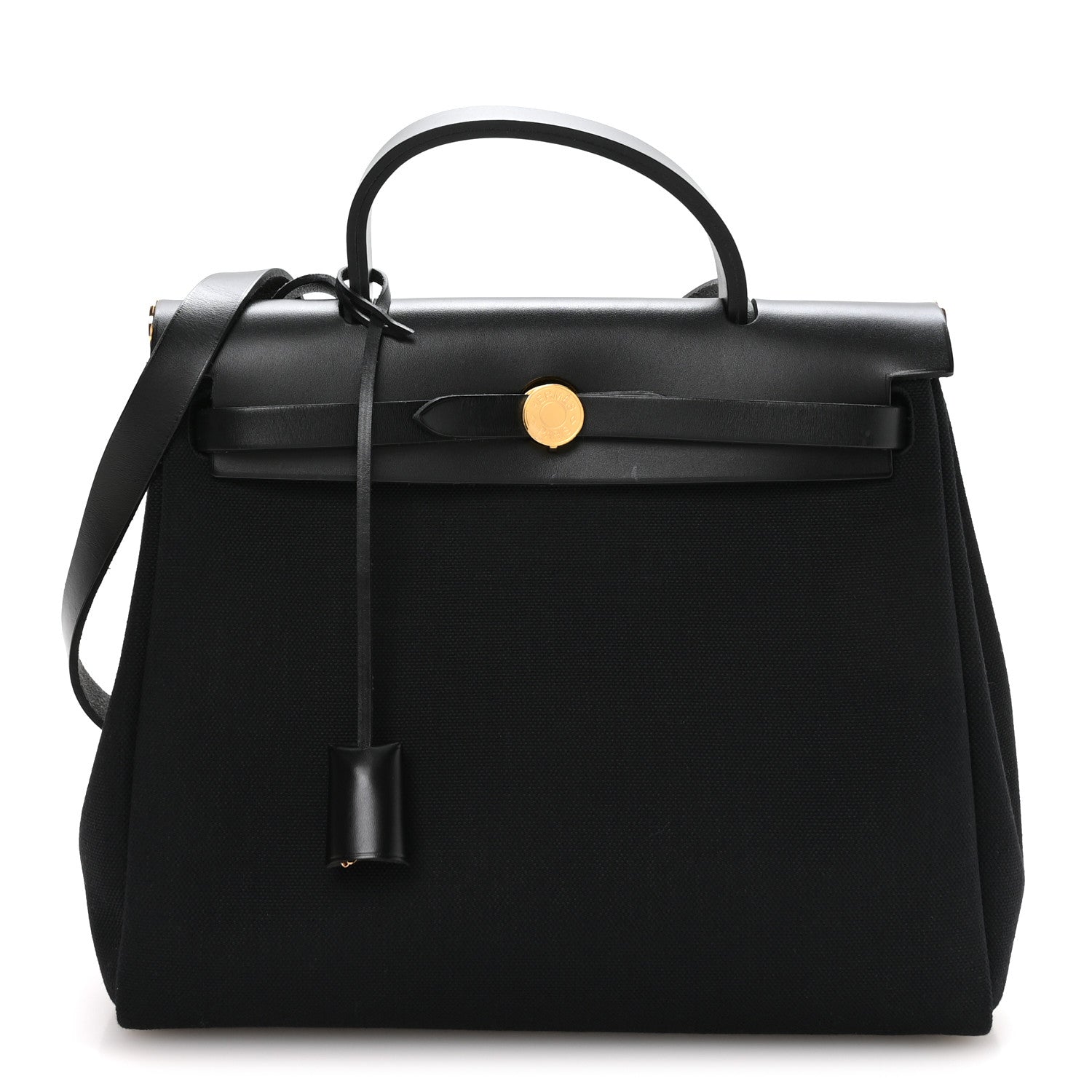 Hermes Military Toile Vache Hunter Herbag Zip Retourne 31 PM Black 1 of 12