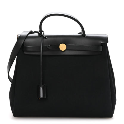 Hermes Military Toile Vache Hunter Herbag Zip Retourne 31 PM Black 1 of 12