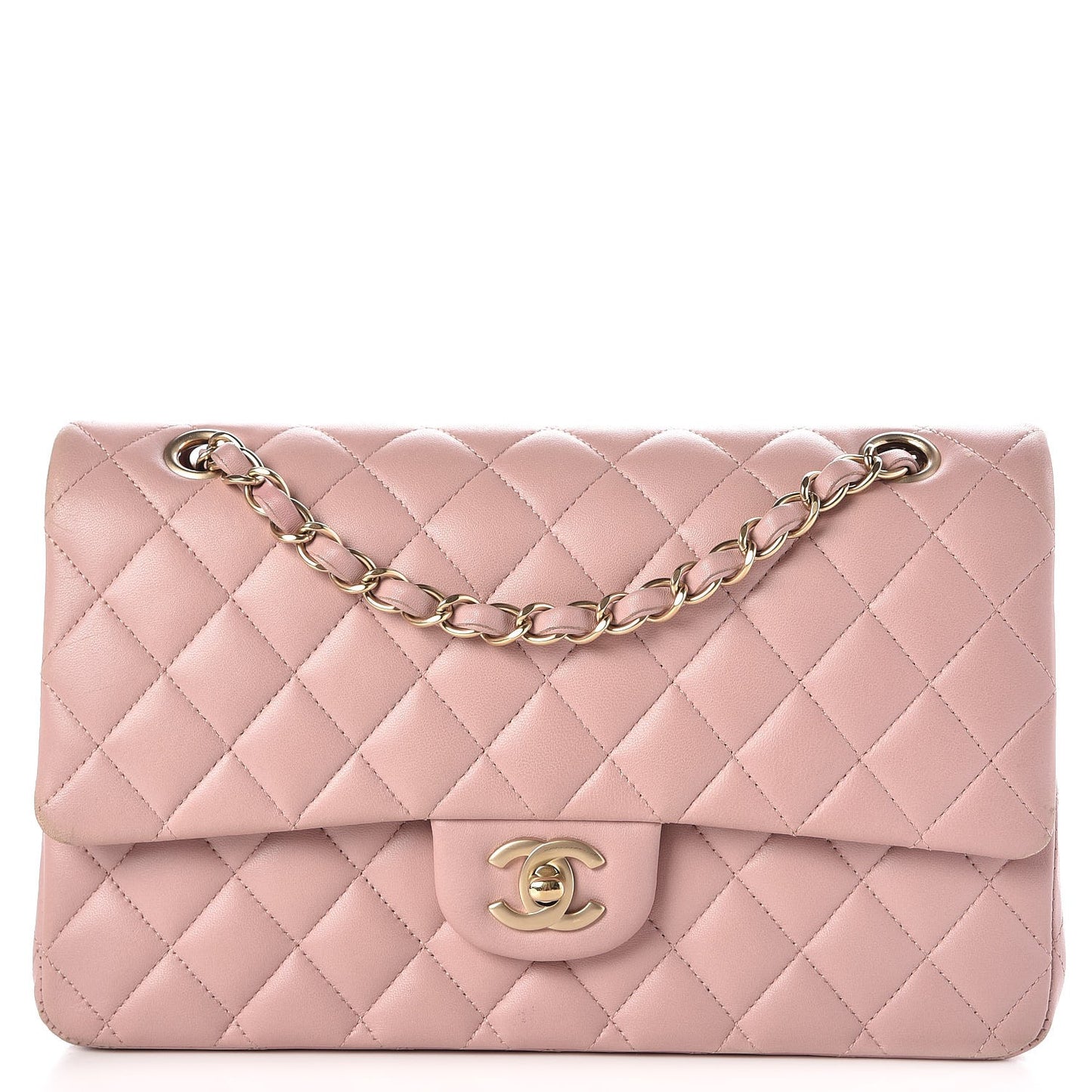 Lambskin Quilted Medium Double Flap Light Pink