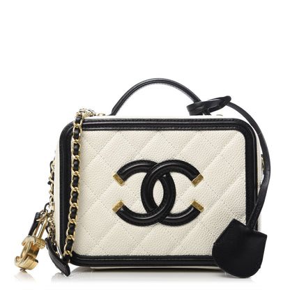 Chanel Caviar Quilted Small CC Filigree Vanity Case White Black 1 of 9