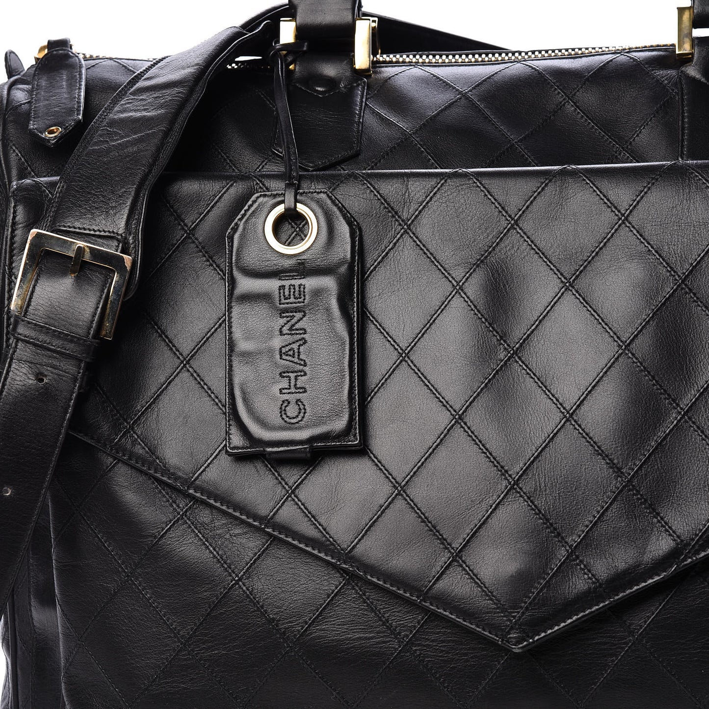Calfskin Diamond Stitched Duffle Bag Black