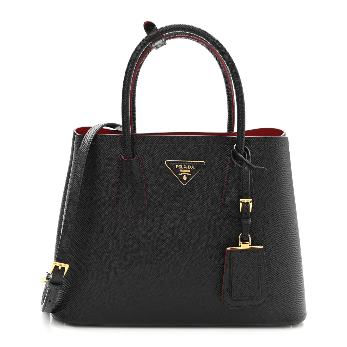 Saffiano Cuir Small Double Bag Black Fuoco