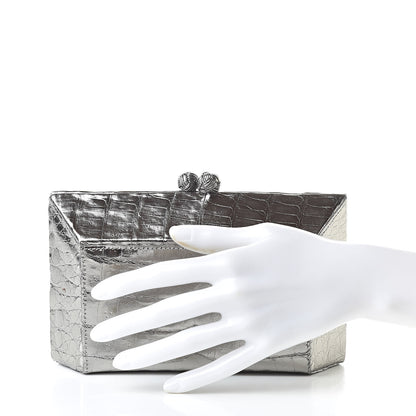 Nancy Gonzalez Metallic Crocodile Box Clutch Silver 2 of 7