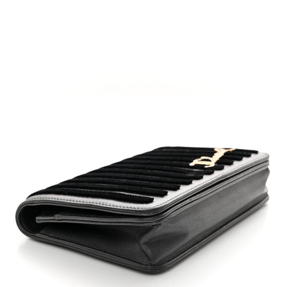 Chanel Iridescent Calfskin Velvet Stripe Wallet On Chain WOC Charcoal 4 of 11