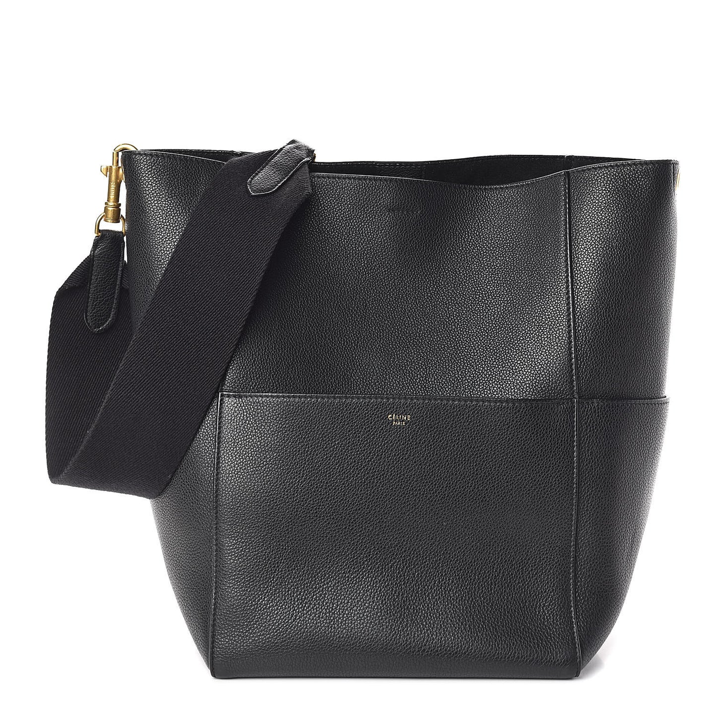 Soft Grained Calfskin Sangle Bucket Bag Black