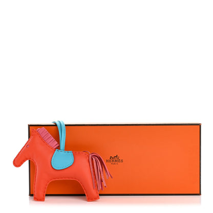 Hermes Milo Lambskin Grigri Rodeo Horse Bag Charm MM Orange Poppy Rose Azalee Bleu Azteque 4 of 4
