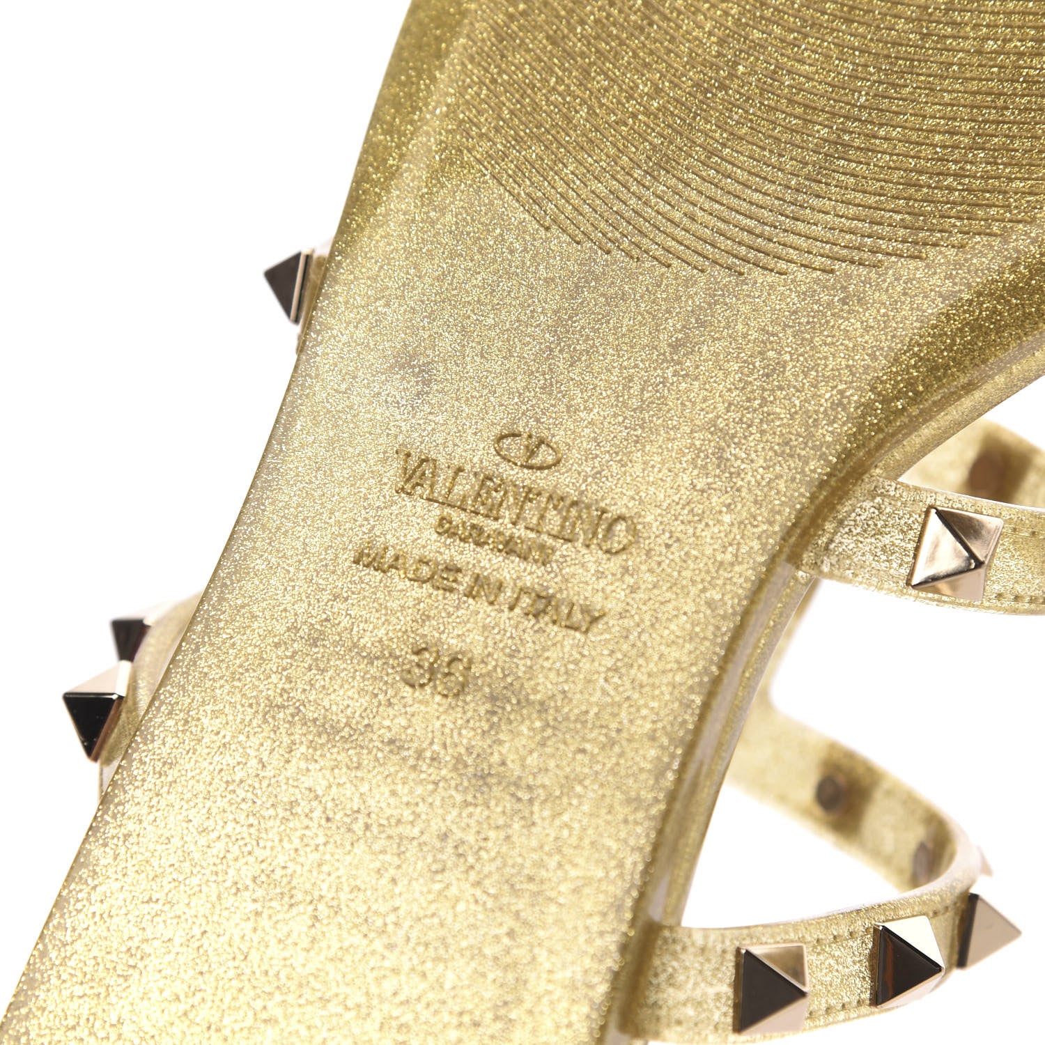 Valentino Garavani PVC Jelly Glitter Rockstud Caged Flat Thong Sandals 36 Oro 7 of 8