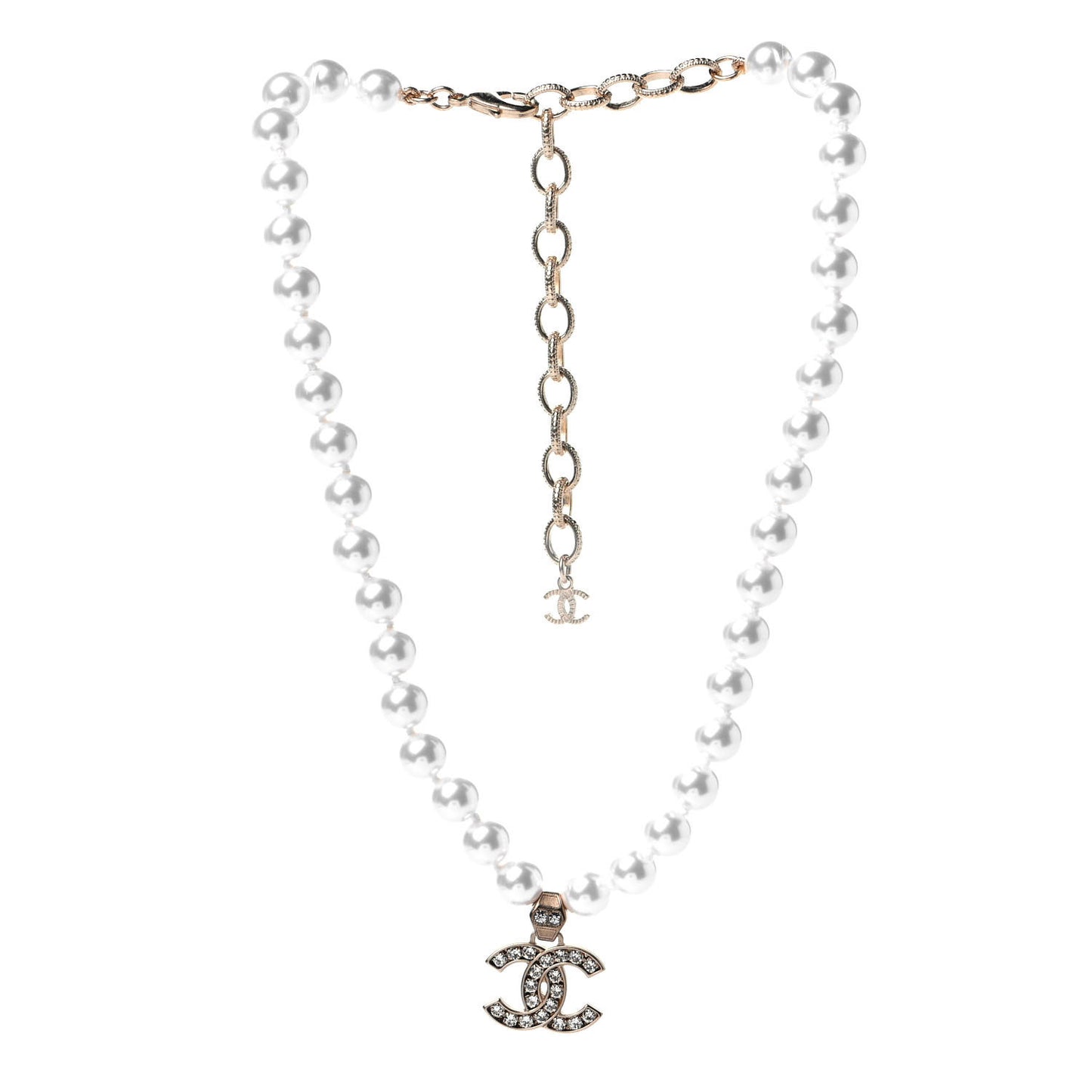 Pearl Crystal CC Short Necklace Gold