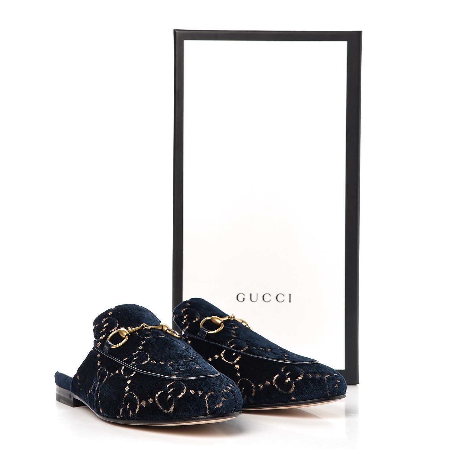 Velvet GG Monogram Womens Princetown Slippers 36 Blue Beige