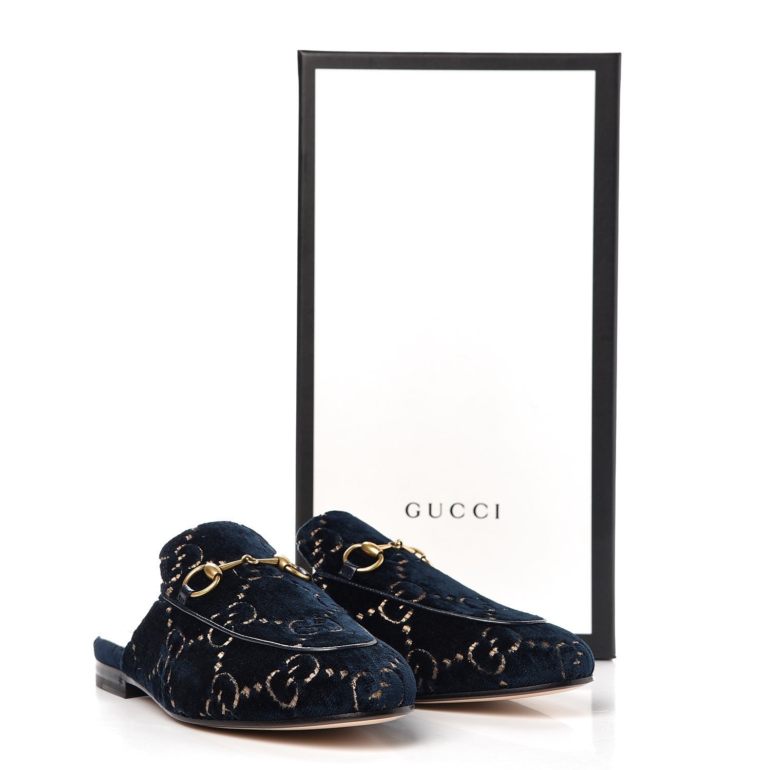 Gucci Velvet GG Monogram Womens Princetown Slippers 36 Blue Beige 8 of 8