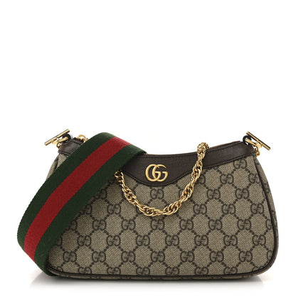 Gucci GG Supreme Monogram Textured Dollar Calfskin Web Small Ophidia GG Handbag Beige Ebony New Acero 1 of 14