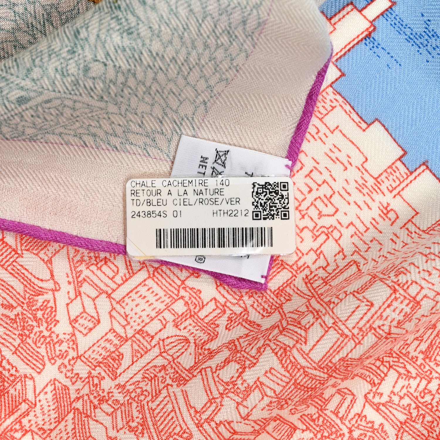 Hermes Cashmere Silk Retour a la Nature 140 Bleu Ciel Rose Vert 6 of 6