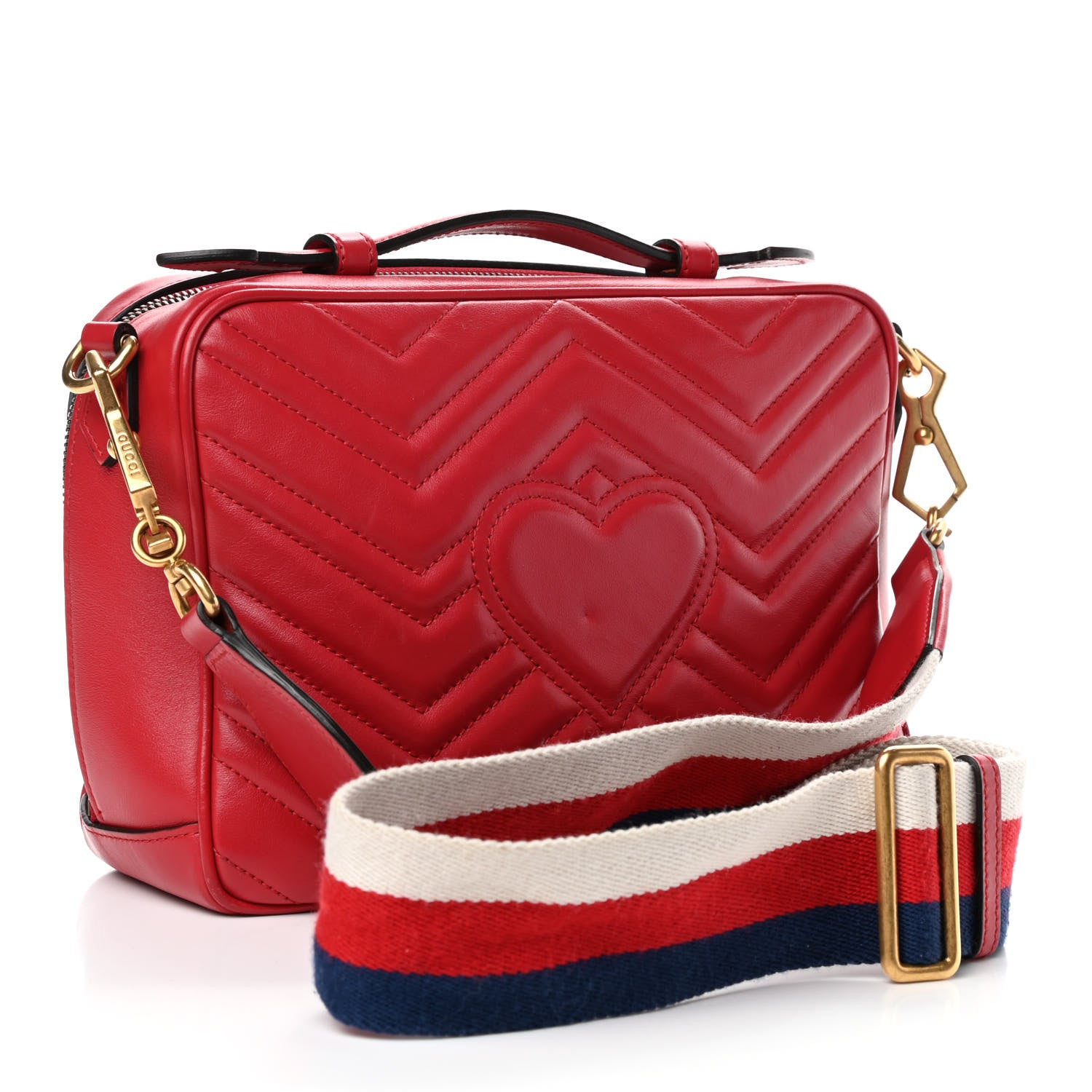 Gucci Calfskin Matelasse Sylvie Web Small GG Marmont Top Handle Shoulder Bag Hibiscus Red 2 of 11