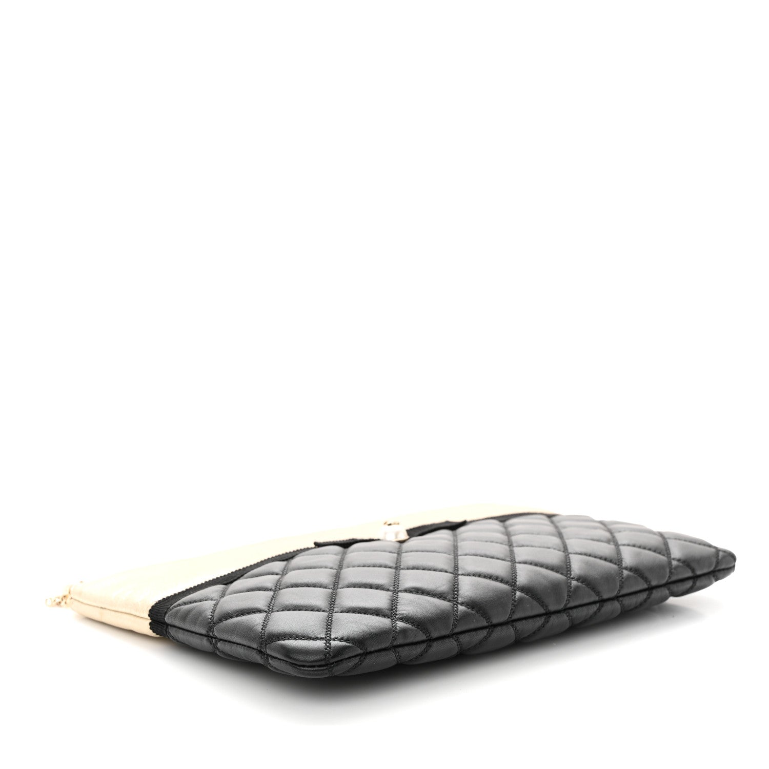 Chanel Metallic Goatskin Lambskin Grosgrain Pearl CC Medium Cosmetic Case Black Gold 4 of 8