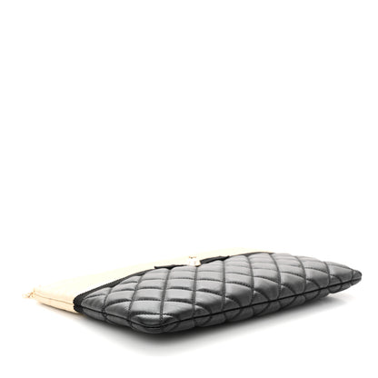 Chanel Metallic Goatskin Lambskin Grosgrain Pearl CC Medium Cosmetic Case Black Gold 4 of 8