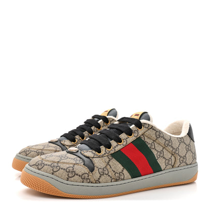 Gucci GG Supereme Monogram Miro Soft Calfskin Web Mens Screener Sneakers 8 Beige Ebony Black New Platinum 4 of 11