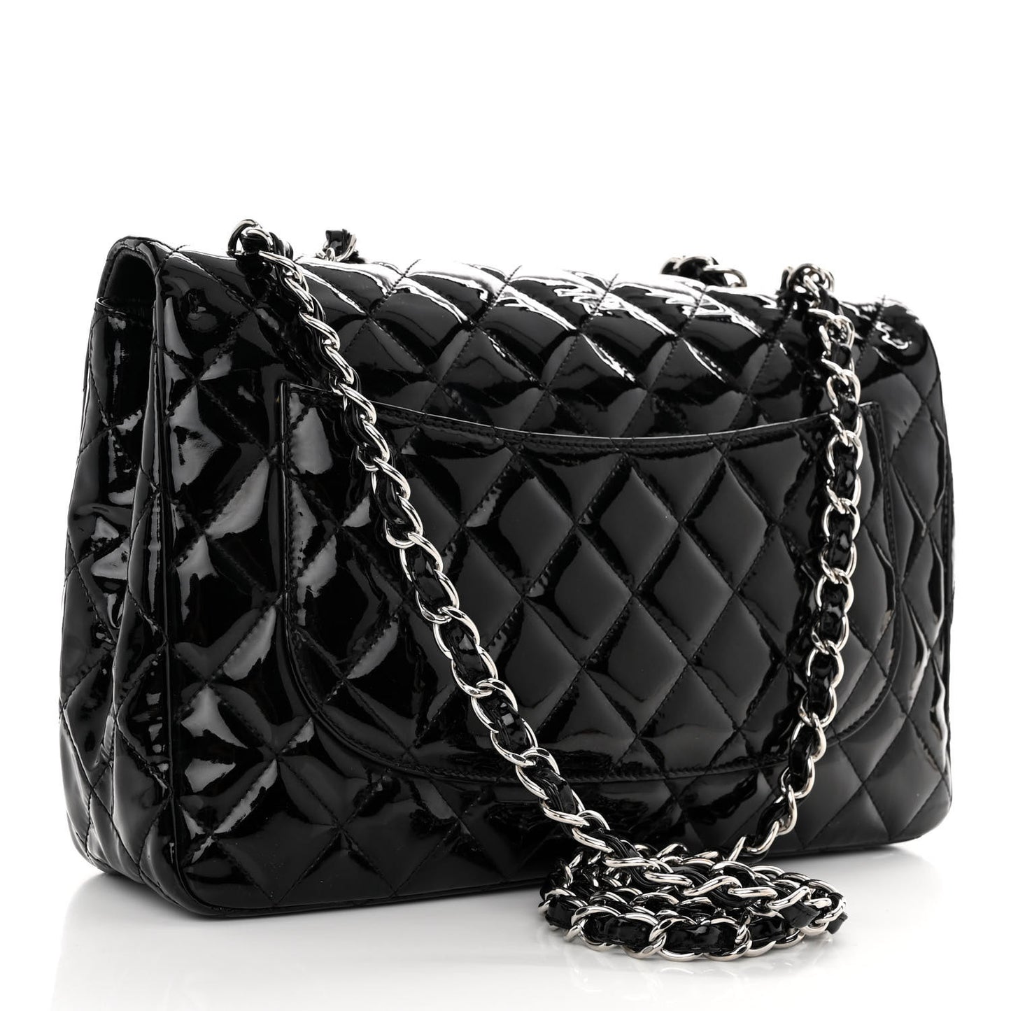 Patent Quilted Jumbo Single Flap Black