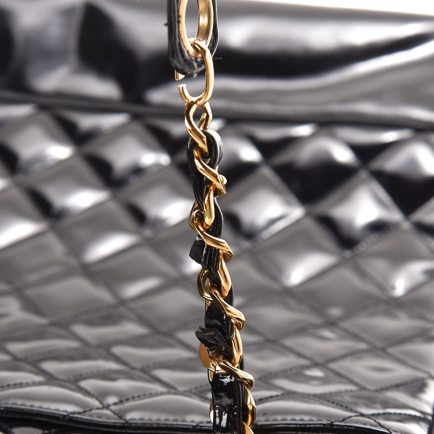 Patent Quilted Shoulder Bag Black