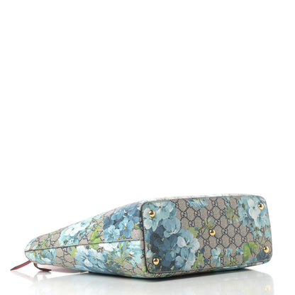 Gucci GG Supreme Monogram Blooms Medium Zippered Bucket Tote Beige Blue Navy Hibiscus Red 4 of 15