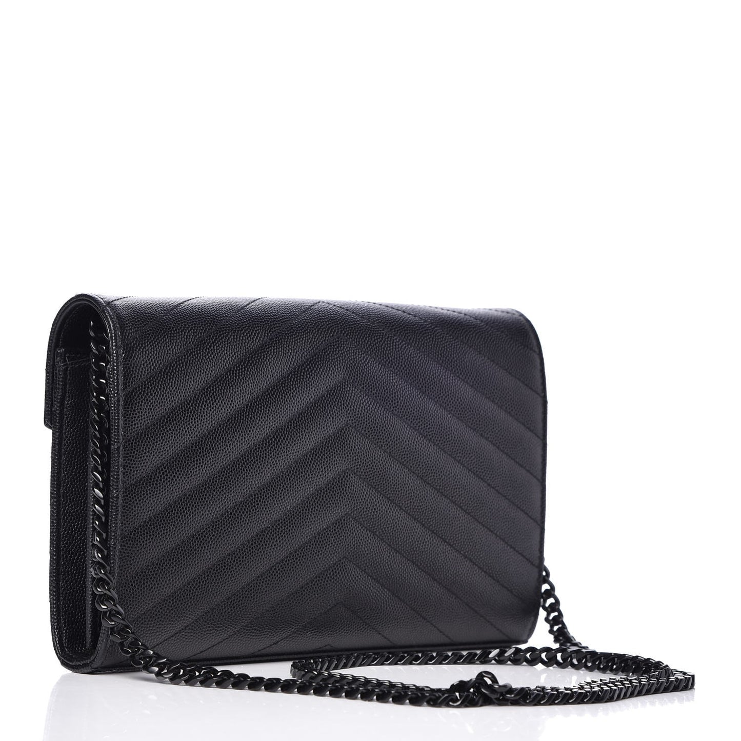 Grain De Poudre Matelasse Chevron Monogram Chain Wallet Black