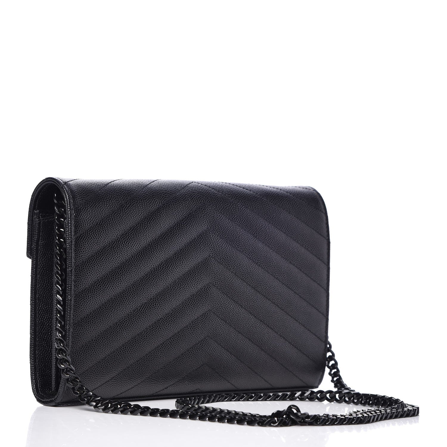 Saint Laurent Grain De Poudre Matelasse Chevron Monogram Chain Wallet Black 3 of 8