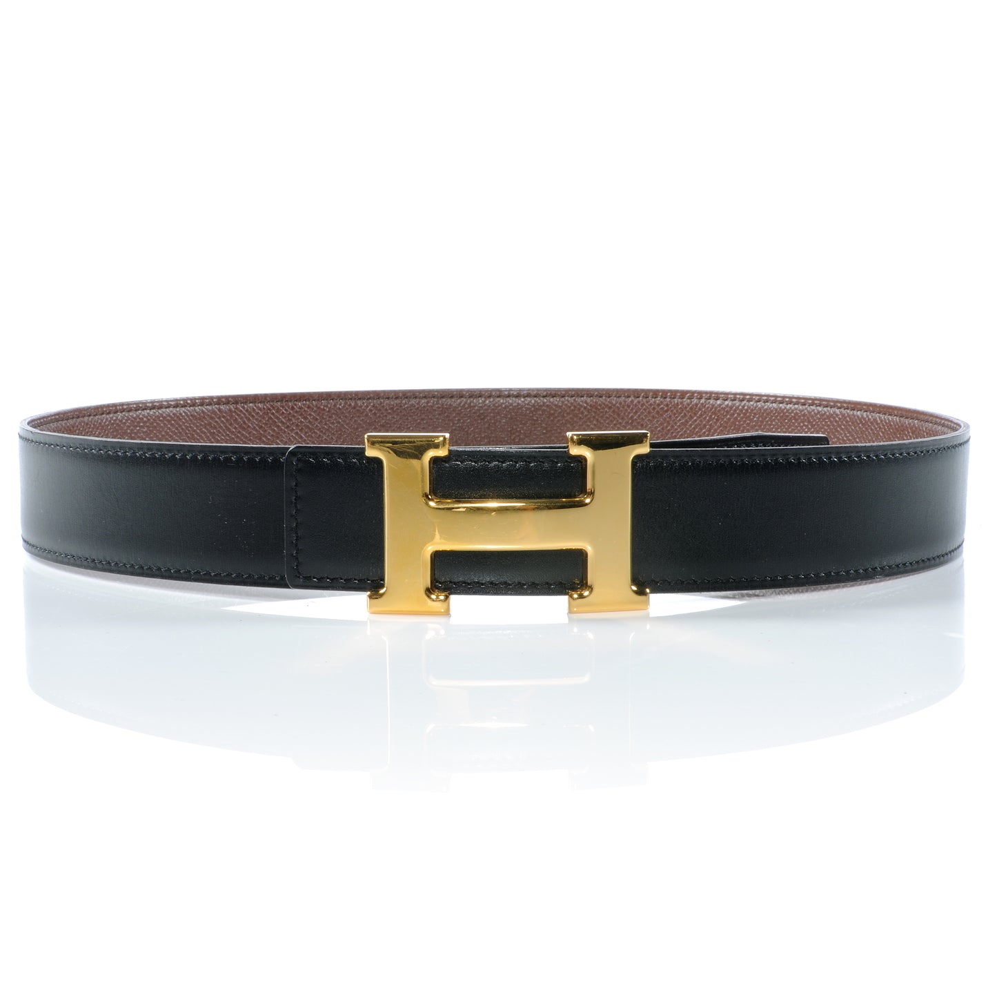 Box Courchevel Reversible Constance 32mm H Belt Noir Chocolate 70