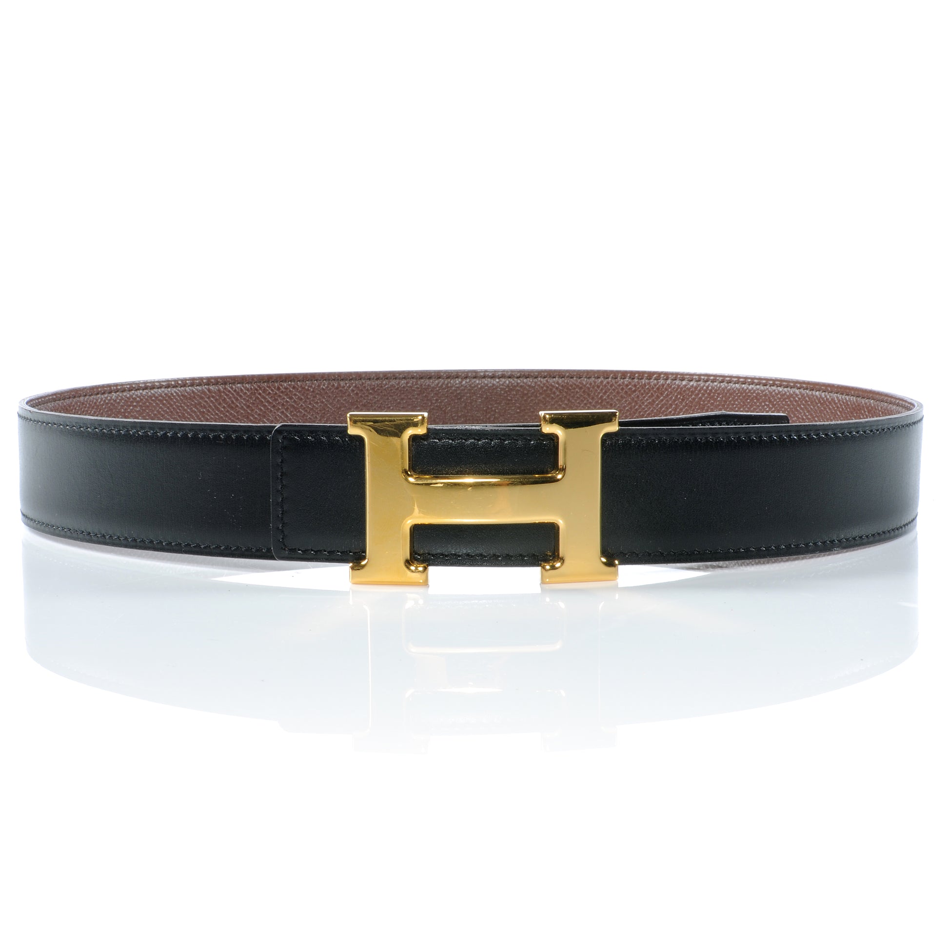 Hermes Box Courchevel Reversible Constance 32mm H Belt Noir Chocolate 70 1 of 8