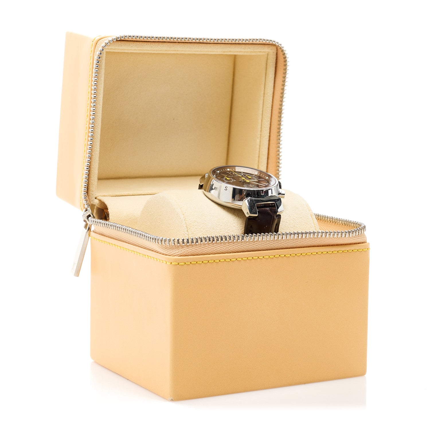 Louis Vuitton Stainless Steel Alligator 34mm Tambour Chronograph Quartz Watch Brown 5 of 5